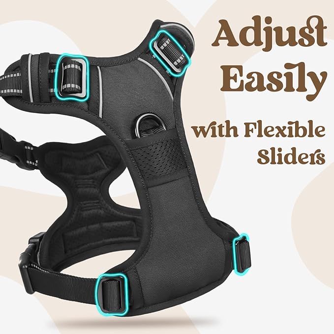 rabbitgoo Dog Harness for Large, No Pull Pet Harness with 3 Buckles, Adjustable Soft Padded Pooch Vest with Instant Control Handle, Easy Walking Reflective Pet Vest for Extra Large Dogs, Black, XL rabbitgoo