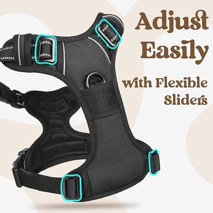rabbitgoo Dog Harness for Large, No Pull Pet Harness with 3 Buckles, Adjustable Soft Padded Pooch Vest with Instant Control Handle, Easy Walking Reflective Pet Vest for Extra Large Dogs, Black, XL rabbitgoo