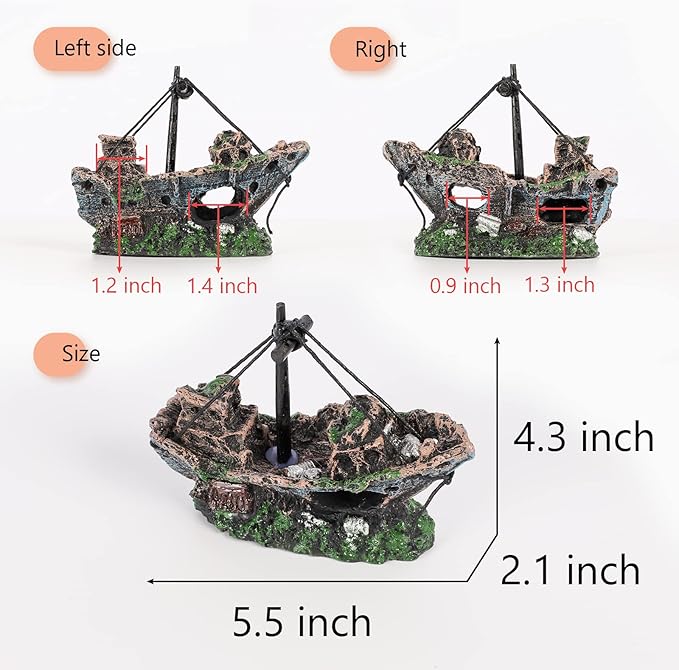 Raeasily Fish Tank Decoration - Aquarium Accessories,Shipwreck Decor,Resin Material Sunken Ship Decorations for Fish Favors, Multi, 10 * 10 Raeasily