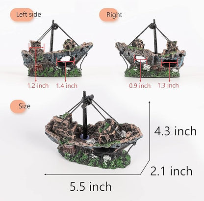 Raeasily Fish Tank Decoration - Aquarium Accessories,Shipwreck Decor,Resin Material Sunken Ship Decorations for Fish Favors, Multi, 10 * 10 Raeasily