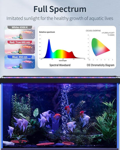 Pawfly 33W Aquarium LED Light for 48 to 54 Inch Fish Tanks Extendable Fish Tank Light with Full Spectrum Brilliant White Blue Red Lights with Daytime & Night Modes and Adjustable Brightness Pawfly