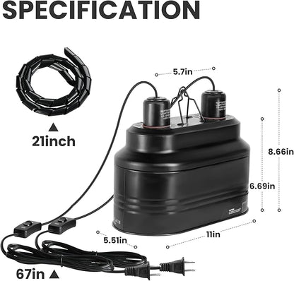 Simple Deluxe Dual Dome Reptile Light Fixture with Separate Switches, Fits Max 160W Reptile Heat Lamp/UVB Light, for Amphibians Terrarium and Tortoise Habitat SimpleDeluxe