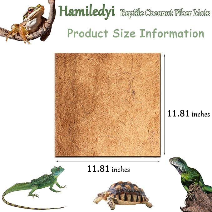 Hamiledyi Reptile Carpet Natural Coconut Fiber Tortoise Carpet Mats for Pet Terrarium Liner Reptile Supplies for Lizard Snake Chamelon Turtle Bedding Bunny Rabbit Mat (15*Sheets) Hamiledyi