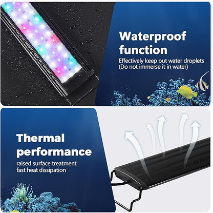 Tatub 23W LED Aquarium Light for 36"-42" Fish Tank, Full Spectrum Fish Tank Light with White Blue Red Green LEDs, 10 Levels of Brightness，Timer Auto On/Off Tatub