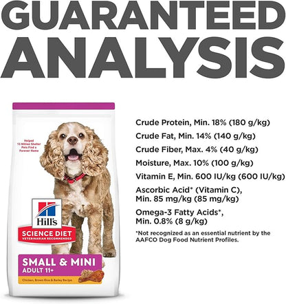 Hill's Science Diet Small & Mini, Senior Adult 11+, Small & Mini Breeds Senior Premium Nutrition, Dry Dog Food, Chicken, Brown Rice & Barley, 4.5 lb Bag - PAWPICO