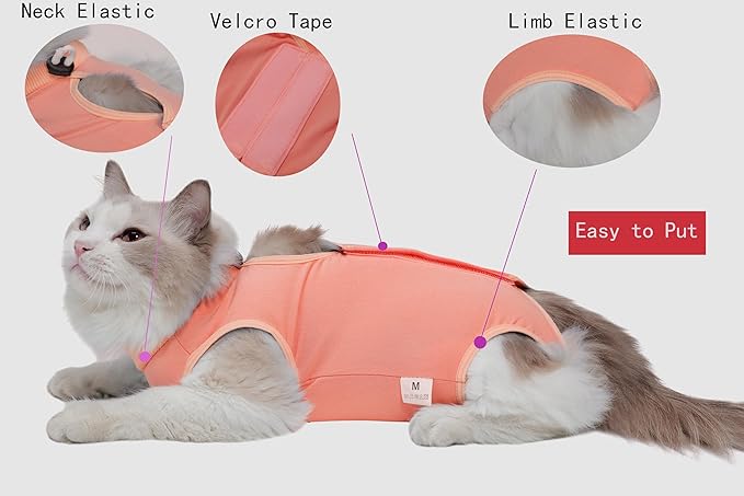 Cat Recovery Suit Female Kitten Cat Onesie for Cats After Surgery Female Spay Surgical Abdominal Wound Skin Diseases Cone Collar Soft Alternative Wear (Orange, S) Acoutpet