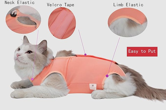 Cat Recovery Suit Female Kitten Cat Onesie for Cats After Surgery Female Spay Surgical Abdominal Wound Skin Diseases Cone Collar Soft Alternative Wear (Orange, M) Acoutpet