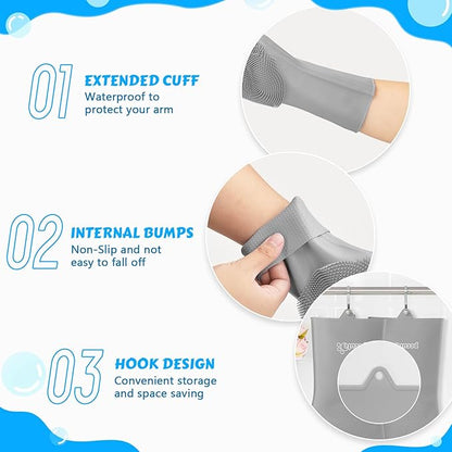 Pecute Pet Grooming Gloves, Large, Gray, Heat Resistant, High-Density Teeth, Silicone Dog Bathing Gloves with Enhanced Five Finger Design, for Washing, Bathing, and Massaging - PAWPICO