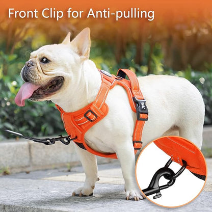 PoyPet No Pull Dog Harness, No Choke Reflective Dog Vest, Adjustable Pet Harnesses with Easy Control Padded Handle for Small Medium Large Dogs(Orange Matching Trim,S) PoyPet