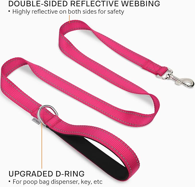 Joytale Double-Sided Reflective Dog Leash, 6 FT/5 FT/4 FT, Padded Handle Nylon Heavy Duty Leashes for Small & Medium Dogs Walking, Hotpink, 4FT Joytale