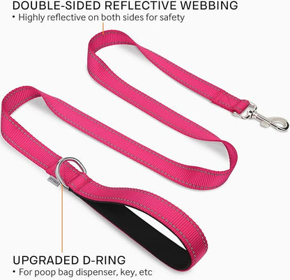 Joytale Double-Sided Reflective Dog Leash, 6 FT/5 FT/4 FT, Padded Handle Nylon Heavy Duty Leashes for Small & Medium Dogs Walking, Hotpink, 4FT Joytale