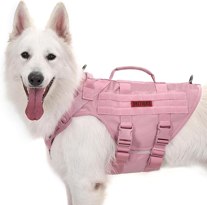 OneTigris Tactical Dog Harness for Small Dog, No Pull Vest with Handles, Breathable Military Dog Molle Vests, Harness for Walking Hiking Training (Pink, X-Large) OneTigris