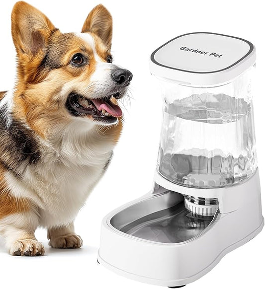 Gardner Pet Automatic Dog Water Dispenser Gravity Stainless Steel Water Waterer Feeder, 100% BPA-Free Large Capacity Water Feeding Bowls for Medium & Large-Sized Dogs Cats Other Pets -(1 Gallon) - PAWPICO