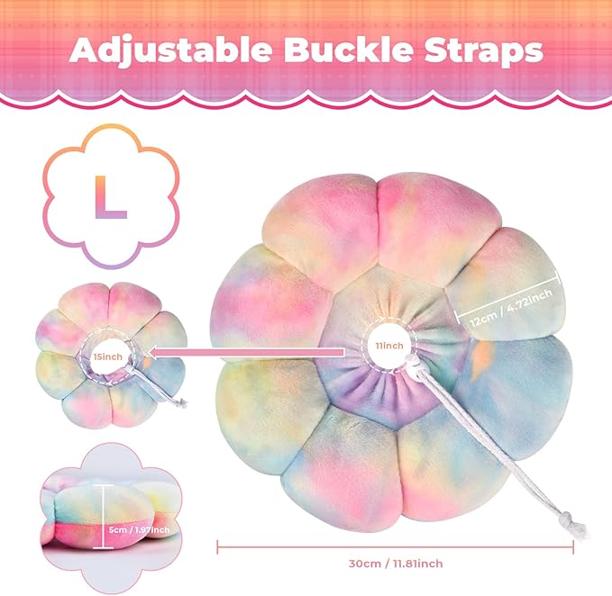 Flower Cat Cone, Uadonile Adjustable Cat Cone Collar, Soft Dog Elizabethan Collar Recovery E Collar After Surgery, Recovery E-Collar for Kittens/Puppies and Cats Recovery(Tie-dye Pink Blue, L) Uadonile
