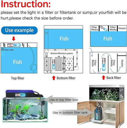 Mini 3W Aquarium Clean Light with Timer Algae Removal Light Fish Tank LED Light Aquarium Green Clean Waterproof Light for Pond Tank Aquarium, Black Rutloy