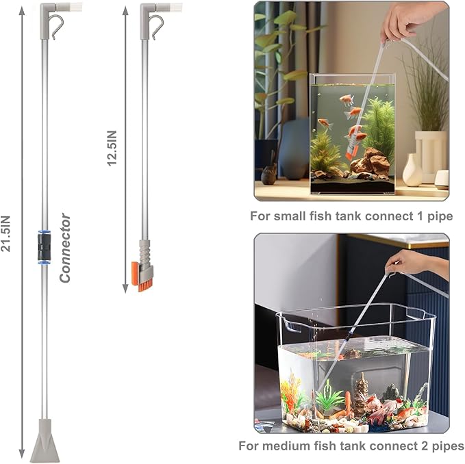 Compact Aquarium Siphon Vacuum and Water Changer Kit with Cleaning Brush, Perfect for Water Changing and Cleaning in Small Fish Tank, Premium Gravel Vacuum for Aquarium Kit PAWPICO