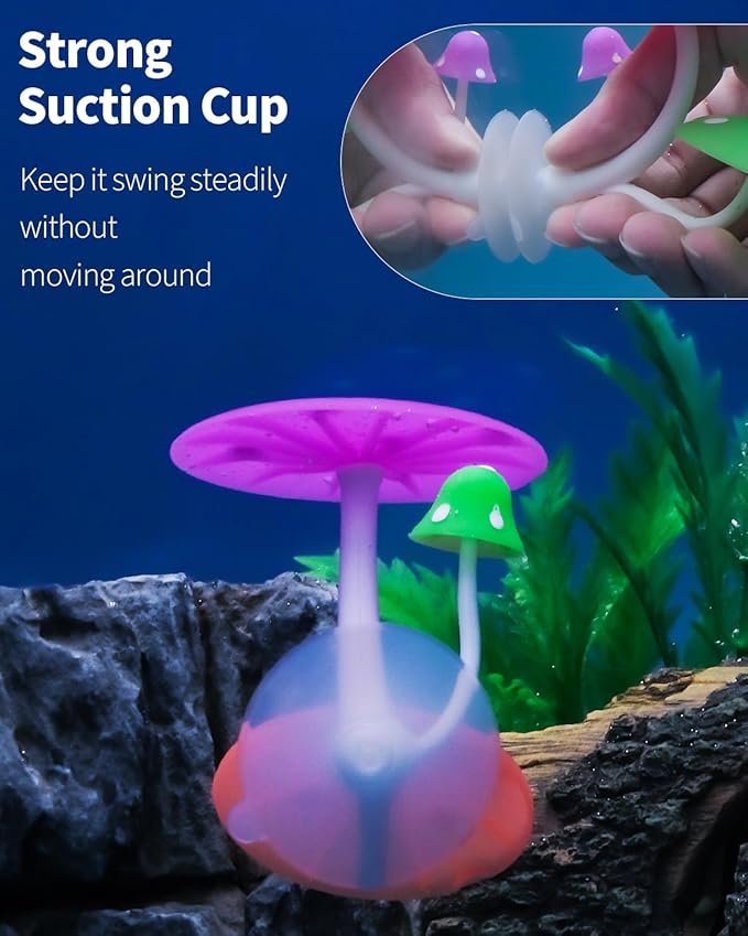 Uniclife Betta Mushroom Hammock Soft Aquarium Rest Bed Fish Breeding Playing Pad with Suction Cup Silicone Ornament Decoration Colorful Lifelike Decor for Fish Tank Landscape, 2 Pack UnicLife