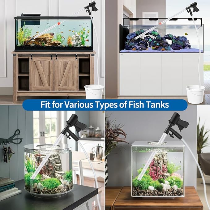 Aquarium Gravel Cleaner, Quick Water Changer, Gravel Vacuum for Aquarium with Air-Pressing Button, Fish Tank Cleaner, Vacuum Gravel Cleaner Kit for Water Changing Sand Washing Fish Tank Cleaning Brush SVECKE