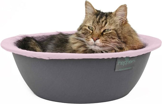 Hepper Cat Nest - Washable Cat Bed with Removable Fluffy Fleece Liner - Cozy Comfy Calming Cat Bed Round Shape - Cat Warming Bed - Donut Cat Bed Desk Ready - Small Cat Bed for Indoor Cats (Grey/Pink) - PAWPICO