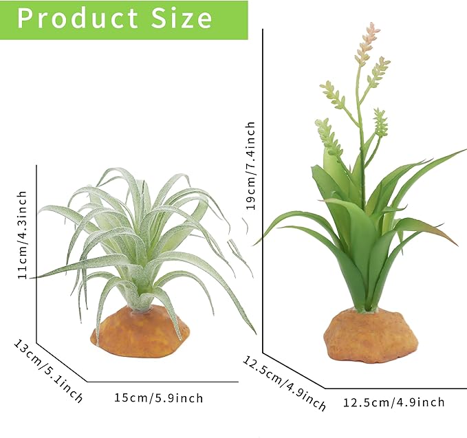 JIHAQUA Reptile Terrarium Decor 2-Piece Realistic Succulent Set,Lifelike Plastic Plants for Geckos, Bearded Dragons,Snakes,Turtles,Lizards,Insects Reptile Habitats JIHAQUA