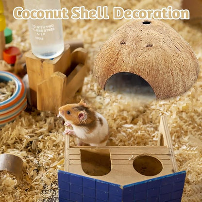 PINVNBY 4 PCS Natural Coconut Reptile Hideouts Lizard Coco Hut Hermit Crab Hut Aquarium Fish Hide Cave Spider Snail Climber Toys PINVNBY