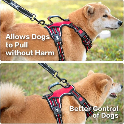 PoyPet No Pull Dog Harness, No Choke Front Clip Reflective Dog Vest with Soft Padded Vertical Handle, 3 Leash Attachments for Small Medium Large Dogs (Red,S) PoyPet