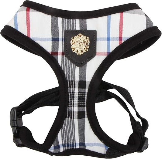 puppia Junior Over-The-Head Dog Harness Checkered Pattern No Choke No Pull Adjustable Chest Belt Walking Training for Small and Medium Dog, Large, Black PUPPIA