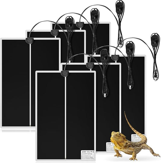 ROCEEI 6 Pcs Reptile Heat Mat 20W 11x16.5 Inch Reptile Heating Pad with Temperature Control Removable Terrarium Heater Under Tank Heat Pad for Reptiles Gecko Turtle Tortoise Snake Lizard Hermit Crab ROCEEI
