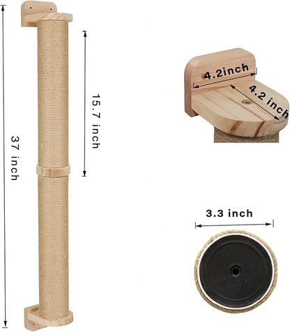 2 Tier Cat Wall Wood Sisal Scratching Post for Indoor - 37 inch Tall- Vertical or Horizontal Wall Mounted Cat Scratcher, Cat Scratching Board, Cat Activity Trees Cat Wall Furniture Shelves - PAWPICO