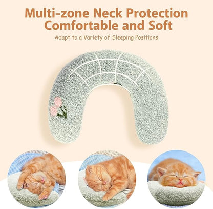 ucho Pillow for Cats, Ultra Soft Fluffy Pet Calming Toy Half Donut Cuddler, U-Shaped Pillow for Pet Cervical Protection Sleeping Improve (Soft Green) ucho
