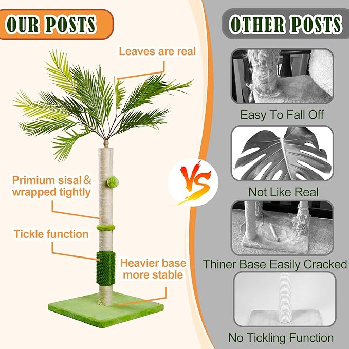 MeowHomm Cat Scratching Post, Cat Palm Tree for Indoor Cats with Natural Sisal Scratch Pole Hanging Sisal Ropes and Balls, Cute 40" Tall Cat Scratcher for Large Cat and Kittens - PAWPICO