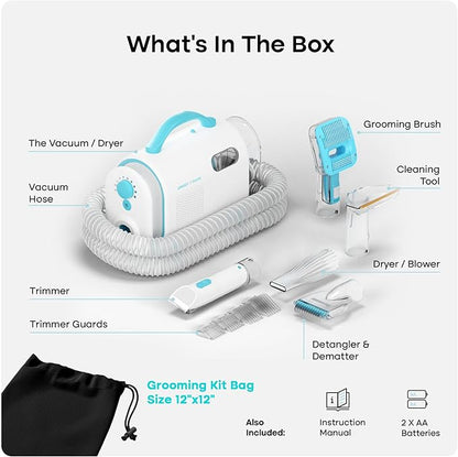 Uproot Clean Pet Grooming Vacuum Kit 7 in 1 - Cat & Dog Hair Vacuum Groomer with Brush, Detangle, Deshed, Trim, Clean, & Dry Attachments - Complete Cat & Dog Grooming Vacuum for Shedding Pets - PAWPICO