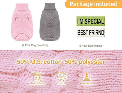 2 Pack Dog Sweaters for Small Dogs - Puppy Medium Warm Clothes in Winter, Turtleneck Pullover Design for Boy Girl Pet, Doggie, Cat, Kitten Chihuahua Bulldog Pug Beagles (M, Grey, Pink) - PAWPICO