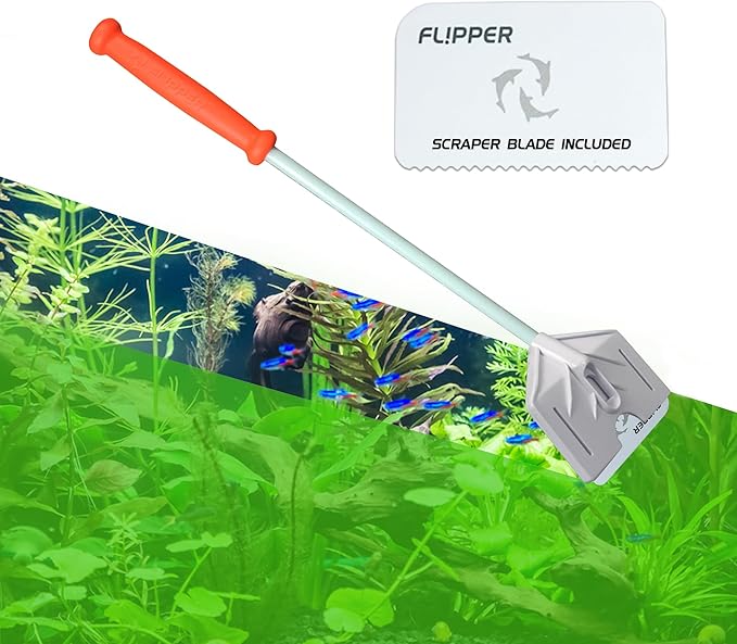 FL!PPER Flipper Platinum Aquarium Algae Scraper (18” Rigid Shaft) - Aquarium Glass Cleaner Tool with Serrated Blade - Algae Remover for Fish Tank Scraper for Glass Aquariums and Acrylic Tanks FLPPER