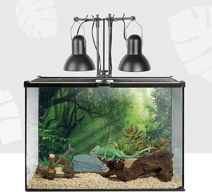 BETAZOOER Reptile Dual Lamp Stand Metal Adjustable Heating Lamp Holder Light Fixture Retractable Ideal for Reptile Glass Terrarium Amphibians/Terrestrial Invertebrates Vivarium BETAZOOER