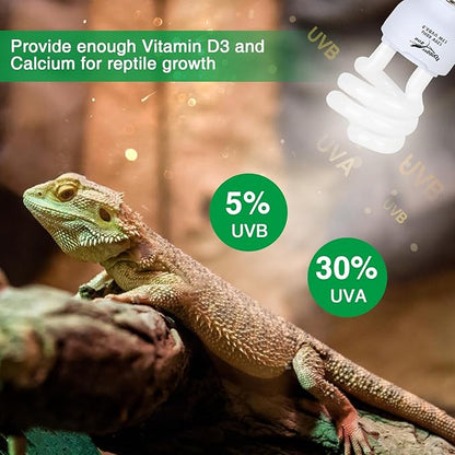 UVB Bulb for Reptiles, 5.0 13W UVA UVB Light Reptile Light Bulb, UVB Light for Rainforest Reptiles, Reptile Light Bulb for Crowned Chameleon, Green Lguana, Tree Frog, Ball Python PAWPICO