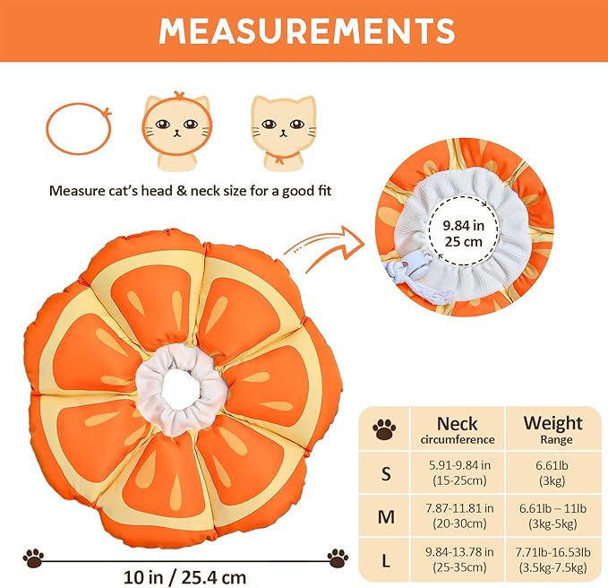Avont Cat Cone Collar Soft, Adjustable Recovery E Collar Alternative for Cats Kittens Puppies, Elizabethan Neck Cone of Shame to Prevent Licking Biting After Surgery Protect Wounds -Tangerine(S) Avont