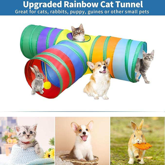 Malier Interactive Cat Tunnel Toys Set With Feather Toy, Crinkle Balls, and 3-Way Tube - Great for Kittens and Cats - PAWPICO