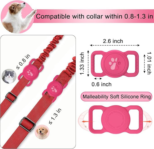 SANKALA Airtag Dog Collar Holder, [1 Pack] Waterproof Airtag Collar Holder for Dog, Silicone Full Body Covered Anti-Lost Protective Apple Airtag Case for Pet Collar - Fits All Width Collars, Rose SANKALA