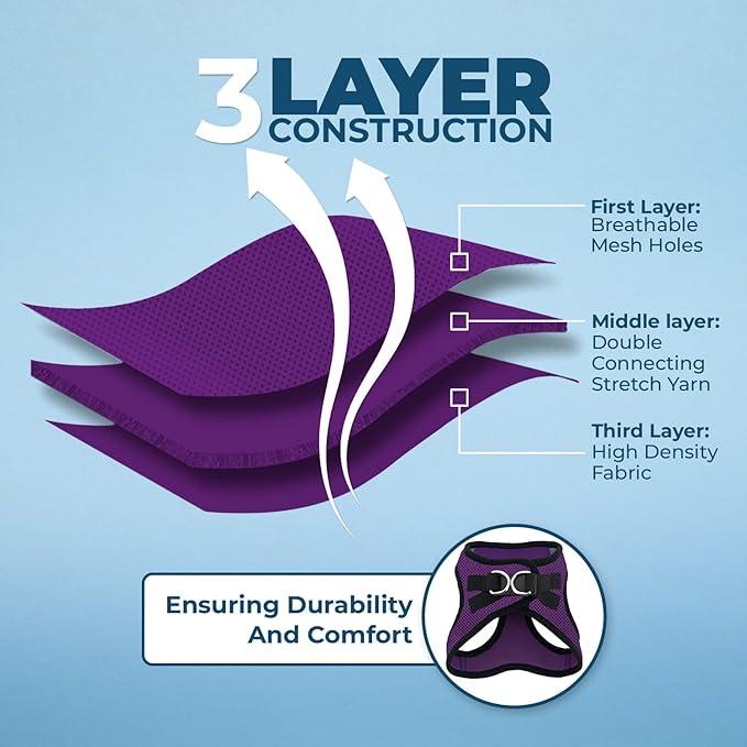 Voyager Step-in Air Dog Harness - All Weather Mesh, Reflective, No Pull Harness for Small, Medium Dogs, Cats - Secure with Hook & Loop Fastener, Buckle, Double D-Rings - Purple/Black Trim, L BestPetSuppliesLLC