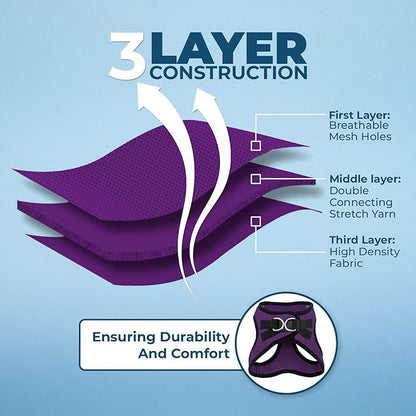 Voyager Step-in Air Dog Harness - All Weather Mesh, Reflective, No Pull Harness for Small, Medium Dogs, Cats - Secure with Hook & Loop Fastener, Buckle, Double D-Rings - Purple/Black Trim, L BestPetSuppliesLLC