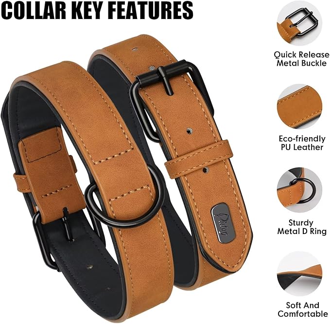Didog Soft Padded Leather Dog Collar, Breathable Heavy Duty Dog Collar Leather with Adjustable Rust-Proof Metal Buckle for Small Medium Large Dogs, Light Brown, S Didog