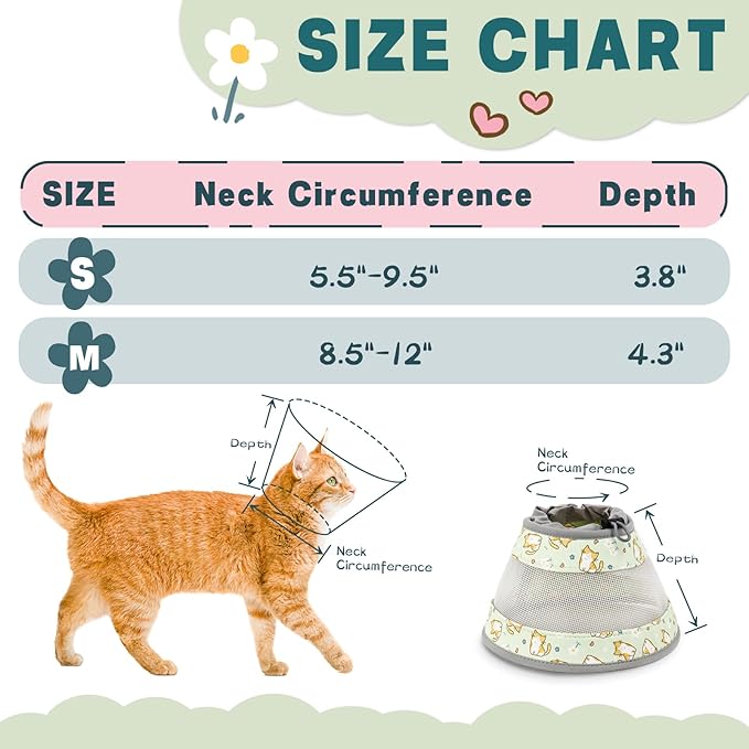 Cat Cone Collar Soft, Breathable Cat Cone Collar After Surgery, Adjustable Cat Recovery Collar Water Resistant Cat Cone Alternative E Collar for Cat Kitten to Stop Licking（Green, M GoGoPaw