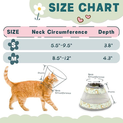 Cat Cone Collar Soft, Breathable Cat Cone Collar After Surgery, Adjustable Cat Recovery Collar Water Resistant Cat Cone Alternative E Collar for Cat Kitten to Stop Licking（Green, M GoGoPaw