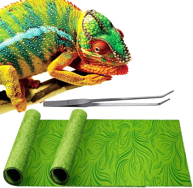 2 Pack Rainforest Tropical Reptile Carpet Mat & Reversible Substrate, Terrarium Liner Bedding, for Lizard,Chameleon,Gecko,Snake,Ceratophrys with Tweezers Feeding Tong (40 Gallon(36x18in)) REP+BUDDY