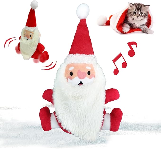 Cat Toys Intelligent Flapping Santa Clause, Interactive Christmas Cat Toys for Indoor Cats Chase Exercise, Suitable for Cat Teaser Stick, Music Melody, 3 Modes, Rechargeable - PAWPICO