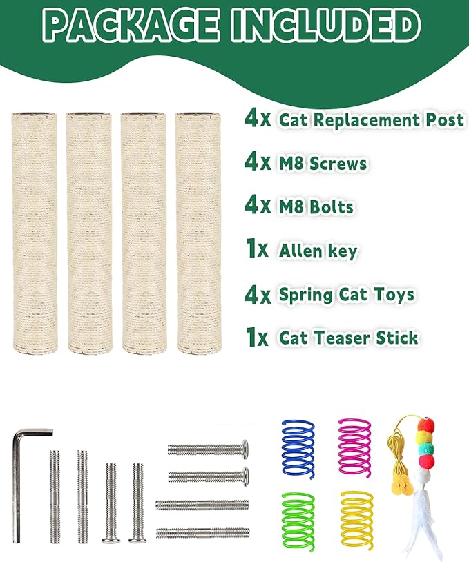 BNOSDM M8 15.75”x3.15” Replacement Scratching Post for Cat Tree Tower Rope Scratch Poles Refill 4 Pcs Natural Sisal Pole Part for Refurbishment Hemp White - PAWPICO