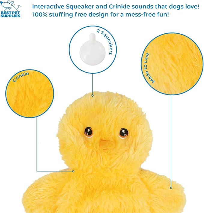 Best Pet Supplies Chicken Crinkle Plush Dog Toys for Interactive Play, Puppy and Senior Indoor Play, Colorful Chicken Toy Shape, Cute and Cuddly - Crinkle Chicken (Yellow) - PAWPICO