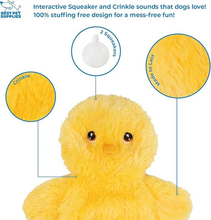 Best Pet Supplies Chicken Crinkle Plush Dog Toys for Interactive Play, Puppy and Senior Indoor Play, Colorful Chicken Toy Shape, Cute and Cuddly - Crinkle Chicken (Yellow) - PAWPICO