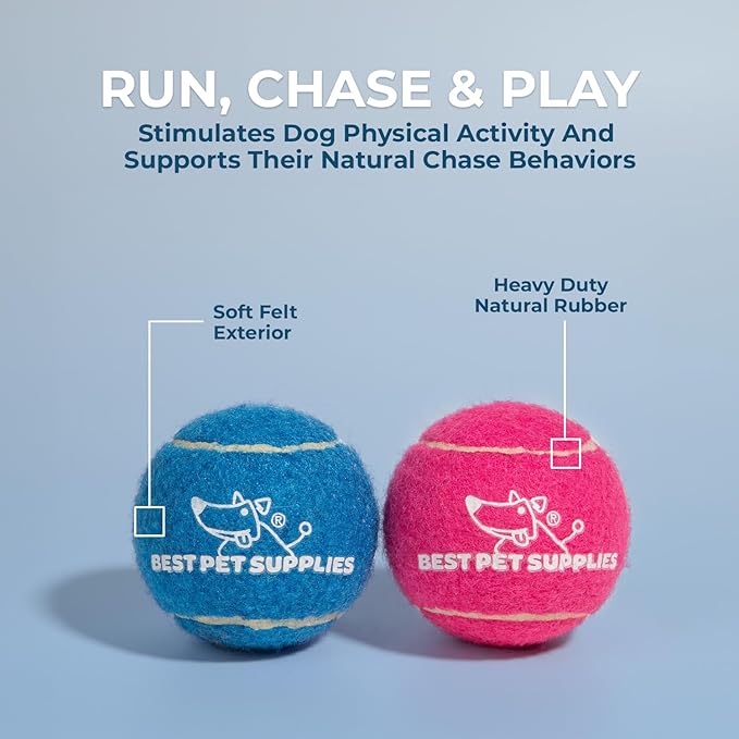 Best Pet Supplies Squeaky Tennis Toys for Dogs, 4-Pack, Heavy-Duty Interactive Pet Toys for Throwing and Fetching, Supports Exercise and Natural Behavior Training, Durable - Small - PAWPICO